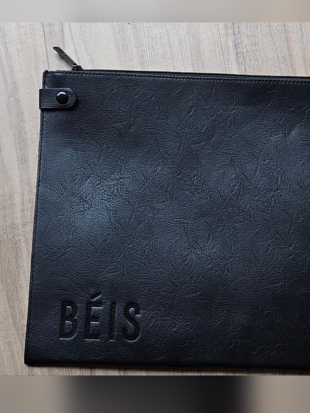 BEIS Black Faux Leather Zip Portfolio Organizer